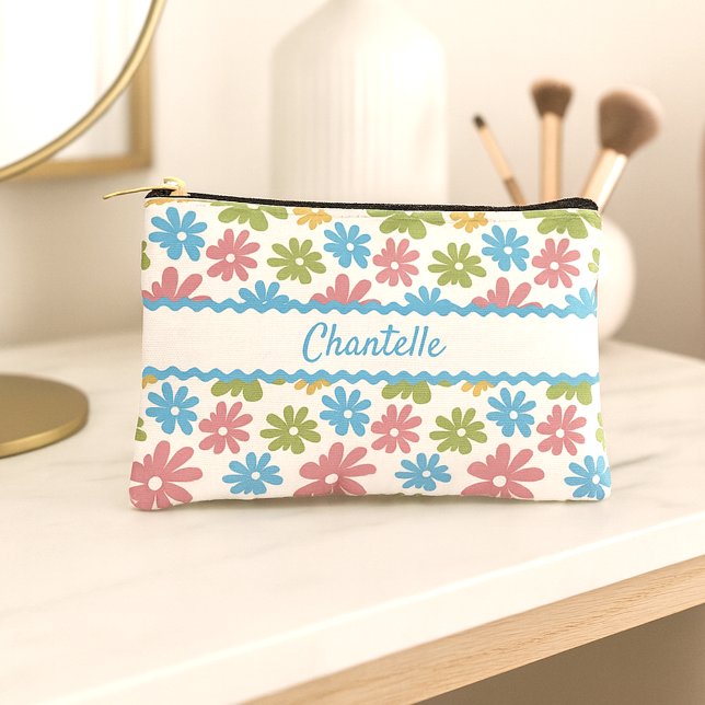 Pochette À Accessoires Danois Pastel Bleu Rose Rose Vert Motif Floral (Créateur téléchargé)