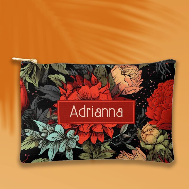 Pochette À Accessoires Dark Academia Maximalist Red Dahlia Floral (Créateur téléchargé)