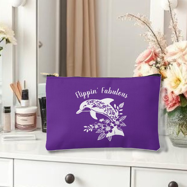 Pochette À Accessoires Dauphin hawaïen Flippin' Fabile pourpre (Hawaiian Dolphin, Flippin Fabulous, Islander Summer, Beach, Travel, Fisherman Trend, Tropical floral)