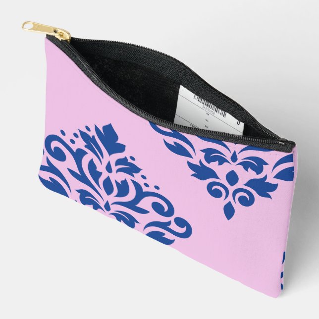 Pochette À Accessoires Défiler Damas Art I Bleu sur rose (Ouvrir)