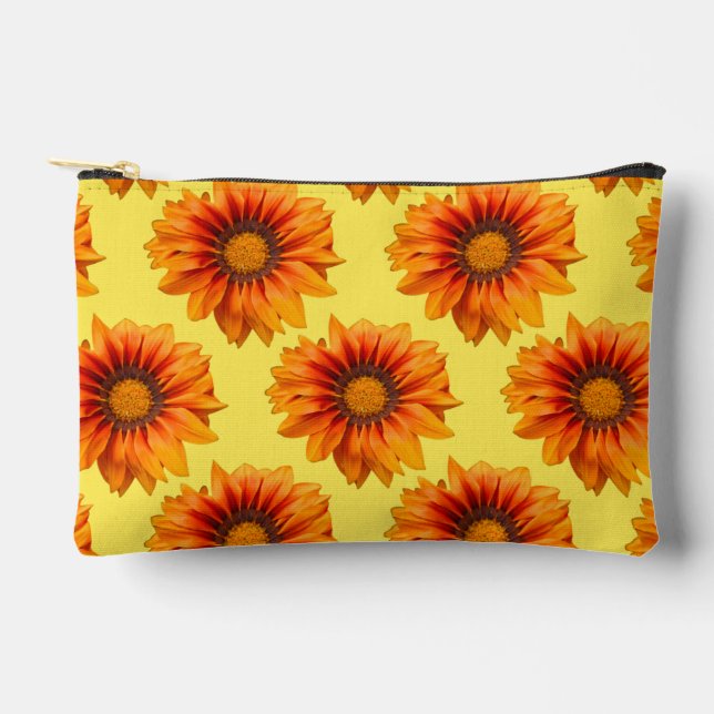 Pochette À Accessoires Dégradé de fleurs orange jaune vif découpé (Recto)