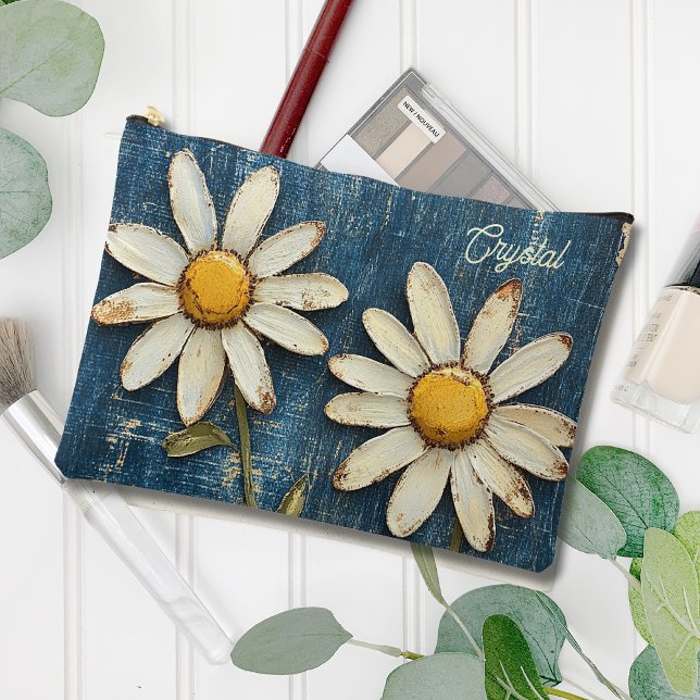 Pochette À Accessoires Denim en détresse et Daisy (Créateur téléchargé)