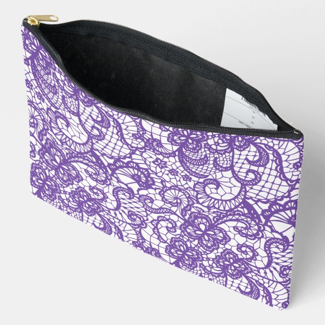 Pochette À Accessoires Dentelle violette sur blanc (Ouvrir)