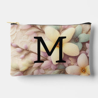 Pochette À Accessoires Dentelles monogrammes rose et jaune Fleurs de prin