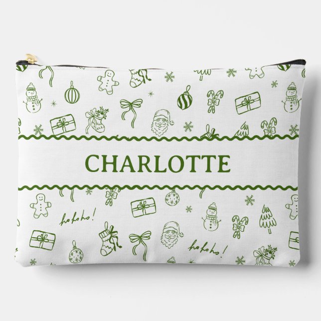 Pochette À Accessoires Dessin à main levée vert fantaisiste (Recto)