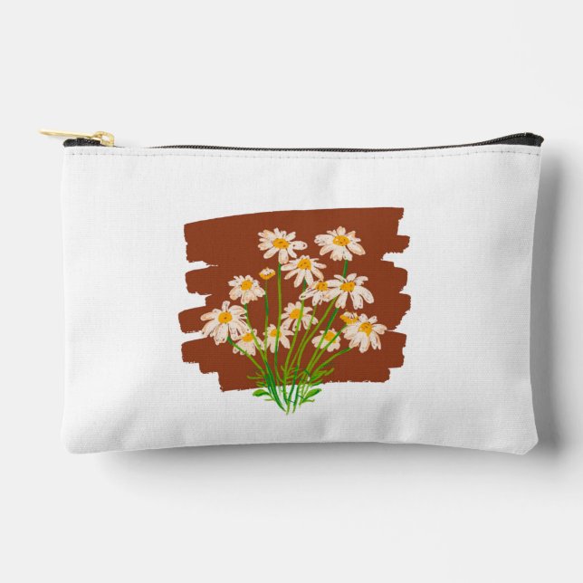 Pochette À Accessoires Dessin floral rustique sur fond marron (Recto)