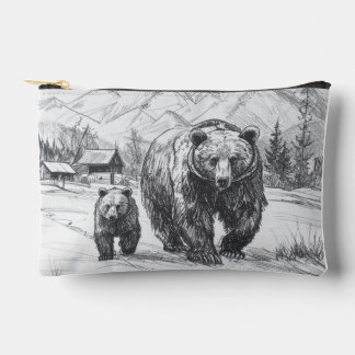 Pochette À Accessoires Deux ours, mère et bébé, faisant de la randonnée l