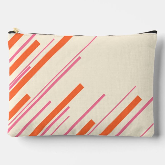 Pochette À Accessoires Diagonales - rose, orange et crème (Recto)