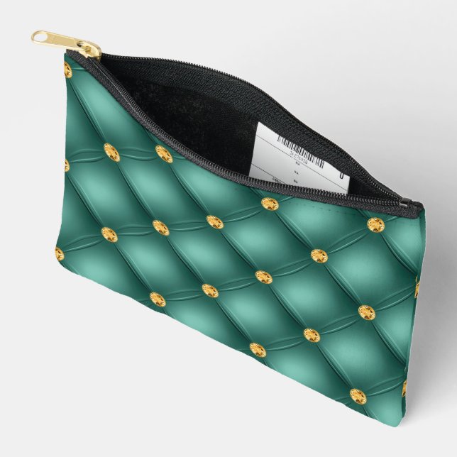 Pochette À Accessoires Diamant d'or Turquoise Tufté (Ouvrir)