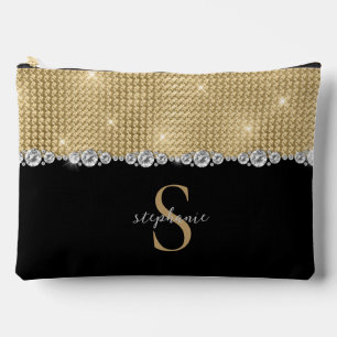Pochette À Accessoires Diamants Monogramme Or Noir Luxe Sophistiqué