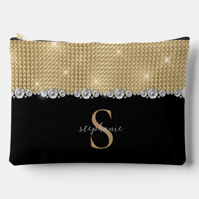 Pochette À Accessoires Diamants Monogramme Or Noir Luxe Sophistiqué (Recto)