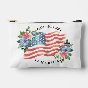 Pochette À Accessoires Dieu bénisse l'Amérique Aquarelle Drapeau/Fleurs I