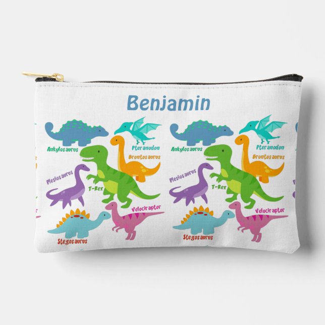 Pochette À Accessoires Dinosaure Et Noms De Petits Enfants (Recto)