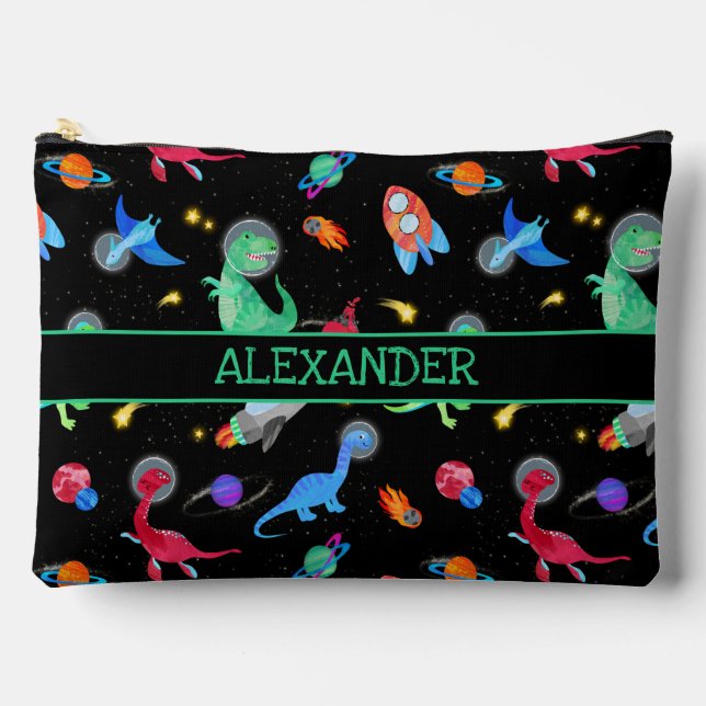 Pochette À Accessoires Dinosaures astronautes à l'aquarelle dans l'espace (Recto)