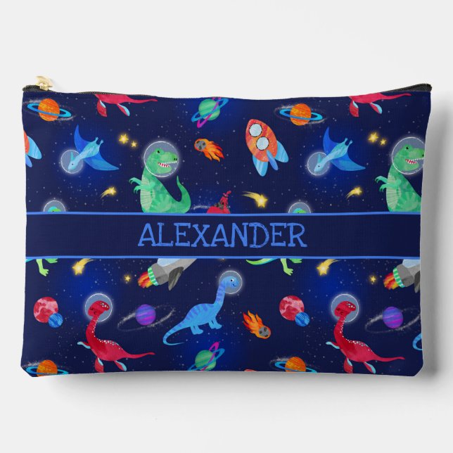 Pochette À Accessoires Dinosaures astronautes à l'aquarelle dans l'espace (Recto)