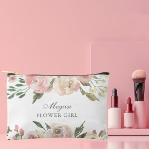 Pochette À Accessoires Doux Rose Élégant Fleur Personnalisée Fille Fleuri