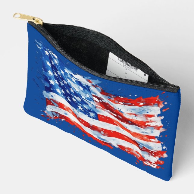 Pochette À Accessoires Drapeau américain USA Aquarelle 4 juillet (Ouvrir)
