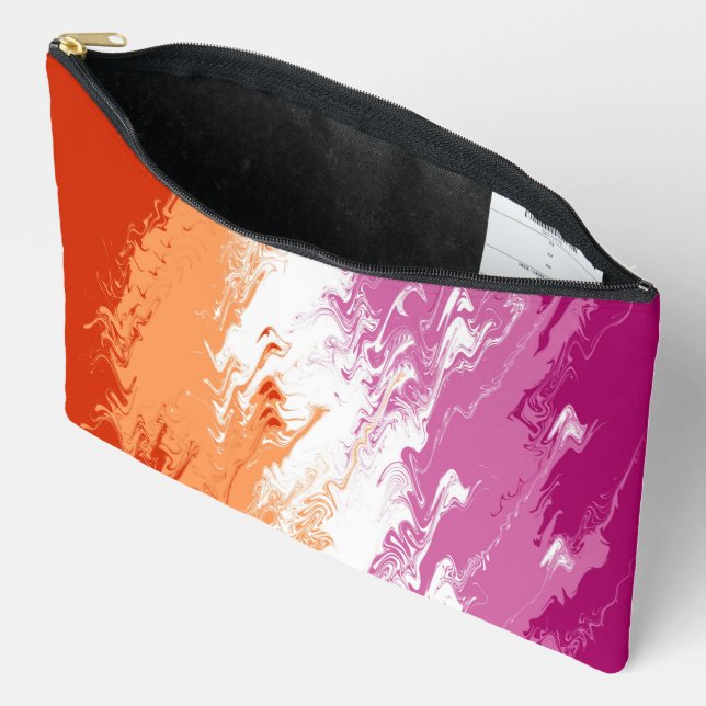 Pochette À Accessoires Drapeau de fierté lesbienne abstrait trippy ondulé (Ouvrir)