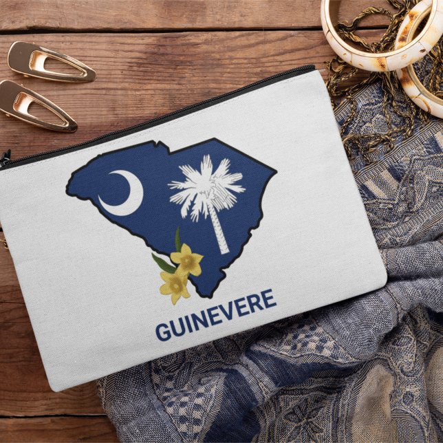 Pochette À Accessoires Drapeau de la Caroline du Sud Fleur de l'État Jess (Créateur téléchargé)