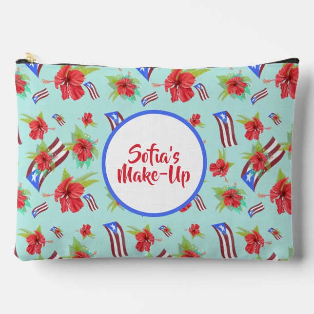 Pochette À Accessoires Drapeau Porto Rico avec flor de maga boricua (Recto)