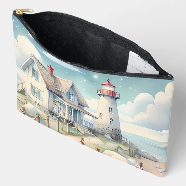 Pochette À Accessoires Dreamy Pastel Lighthouse by the Sea (Ouvrir)