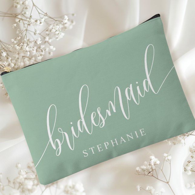 Pochette À Accessoires Dusty Mint Bridesmaid Calligraphie moderne (Créateur téléchargé)
