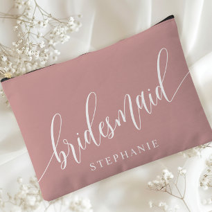 Pochette À Accessoires Dusty Rose Bridesmaid Calligraphie moderne