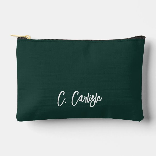 Pochette À Accessoires Écriture manuscrite verte personnalisée élégante (Recto)