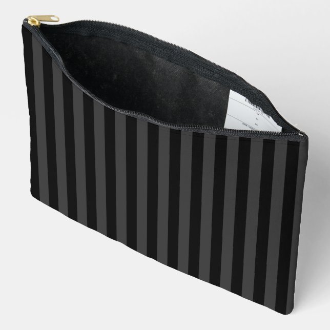 Pochette À Accessoires Elagnat Black & Smoky Black Vertical Stripes (Ouvrir)
