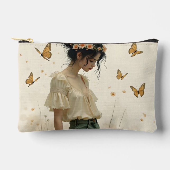 Pochette À Accessoires Élégance Douce dans une Danse de Papillon (Recto)