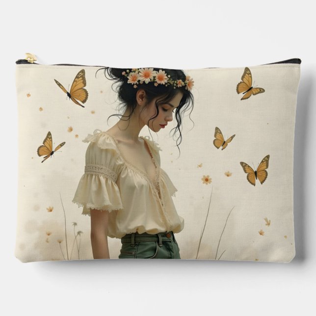 Pochette À Accessoires Élégance Douce dans une Danse de Papillon (Recto)