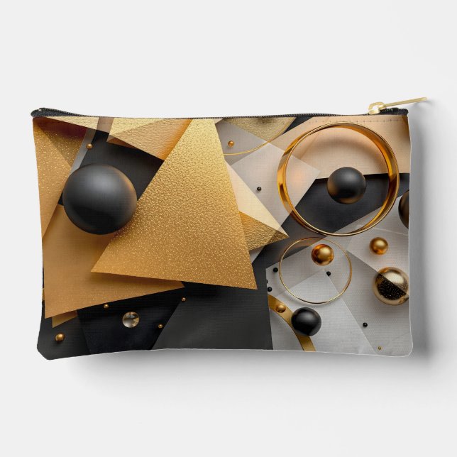 Pochette À Accessoires Elégance géométrique or et noir (Verso)