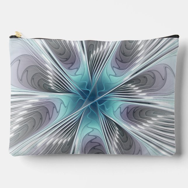 Pochette À Accessoires Élégance Moderne Art Fractal Fleur Bleu Gris Blanc (Recto)