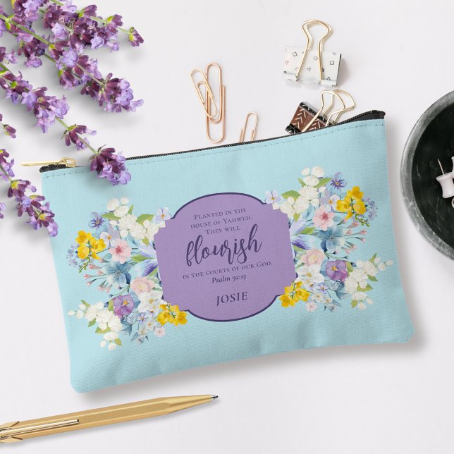 Pochette À Accessoires Elégant aquarelle Floral Bible Verse Personnalisé (Créateur téléchargé)