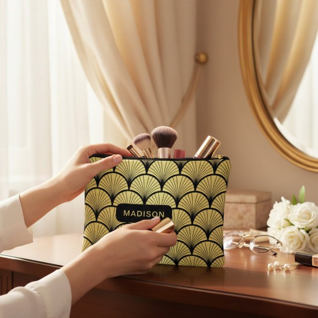 Pochette À Accessoires Elégant Black Gold Art Déco Motif personnalisé (Créateur téléchargé)