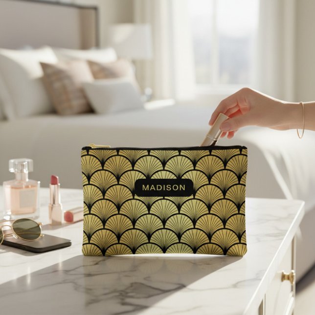 Pochette À Accessoires Elégant Black Gold Art Déco Motif personnalisé (Créateur téléchargé)