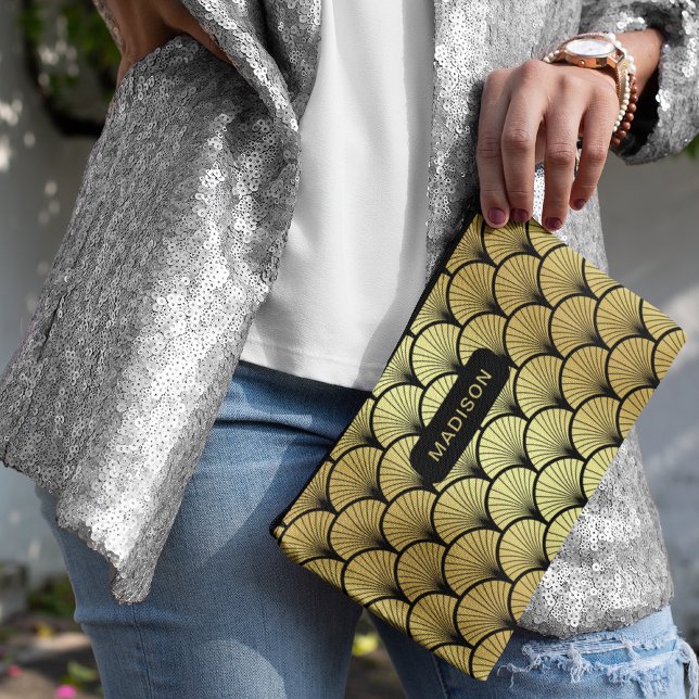 Pochette À Accessoires Elégant Black Gold Art Déco Motif personnalisé (Créateur téléchargé)