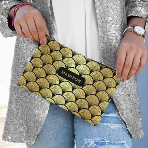 Pochette À Accessoires Elégant Black Gold Art Déco Motif personnalisé