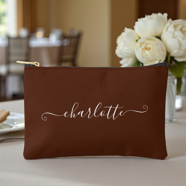 Pochette À Accessoires Elegant Boho Minimalist Bridesmaid Name | Brown (Créateur téléchargé)