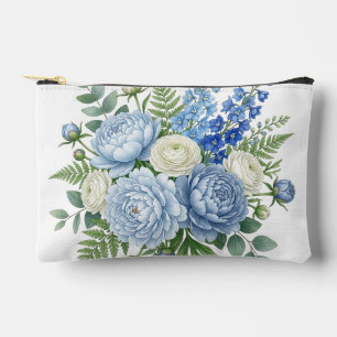 Pochette À Accessoires Élégant Bouquet Floral de Pivoine Bleue Design Aqu