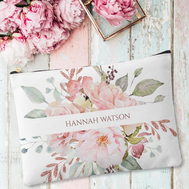 Pochette À Accessoires Élégant bouquet floral rose et pivoine (In situ)