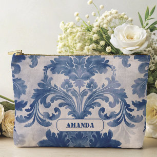 Pochette À Accessoires Élégant damassé Bleu toile de jouy monogramme