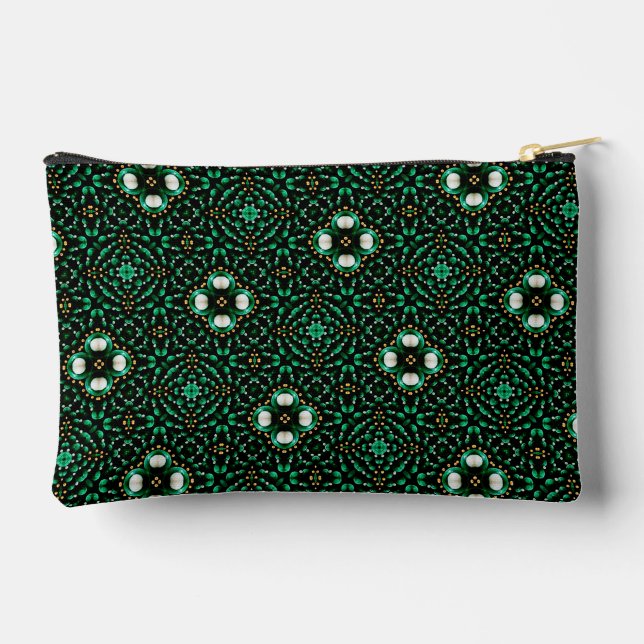 Pochette À Accessoires Élégant Emerald & Pearl Abstrait Dot Art Motif (Verso)