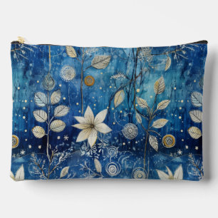 Pochette À Accessoires Élégant floral d'hiver bleu indigo botanique