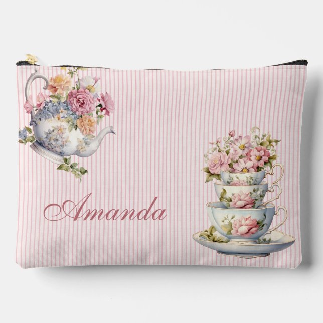 Pochette À Accessoires Elegant Floral Tea cup & teapot Print Cut Sew Bag (Recto)