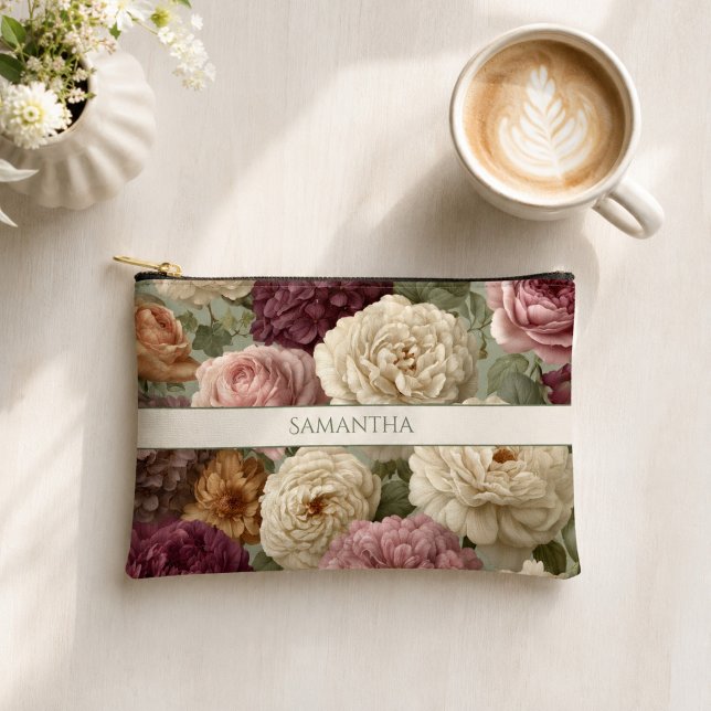 Pochette À Accessoires Élégant floral violet avec nom (Créateur téléchargé)