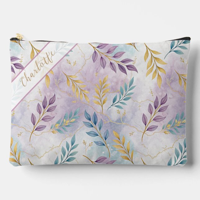 Pochette À Accessoires Elegant Gold Botanical Marble Personalized (Recto)