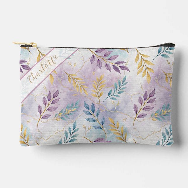 Pochette À Accessoires Elegant Gold Botanical Marble Personalized (Recto)
