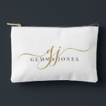 Pochette À Accessoires Elegant Gold Script Name Monogram<br><div class="desc">A stylish gold script monogram pouch featuring a flowing signature style initial paired with a clean name layout. The simple gold lettering creates a polished look while keeping the design minimal and easy to read. A practical and personalized choice for organizing makeup, travel essentials, or small accessories. Also makes a...</div>