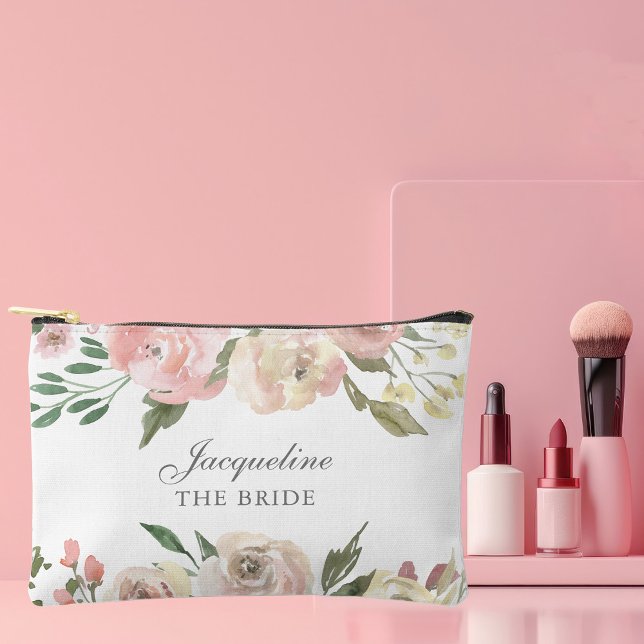 Pochette À Accessoires Élégant Mariée Personnalisé Rose Foncé Floral (Créateur téléchargé)